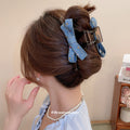 Blue Denim Rhinestone Hair Claws Bow Knot Two Styles view 4