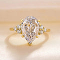 Gold Tone Pear Crystal Solitaire Ring Side Clusters Sizes 6-10 view 1