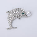 Rhinestone Dolphin Brooch Pearl Accent Silver Gold Tone view 6