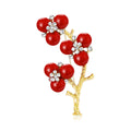 Red Plum Blossom Brooch Gold Branch Rhinestone Flower Pin view 1
