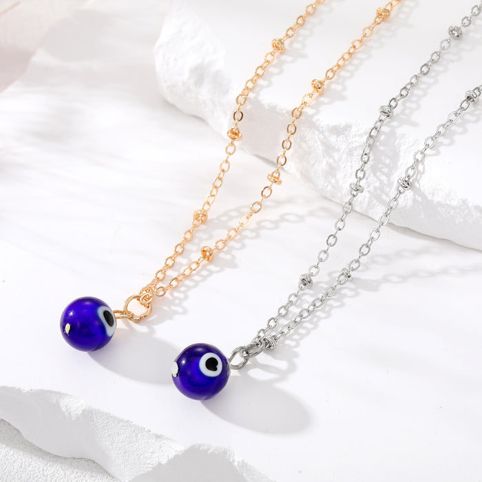 Gold and Silver Tone Blue Evil Eye Bead Pendant Necklaces