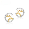 Two Tone Reindeer and Crystal Crescent Moon Stud Earrings view 5