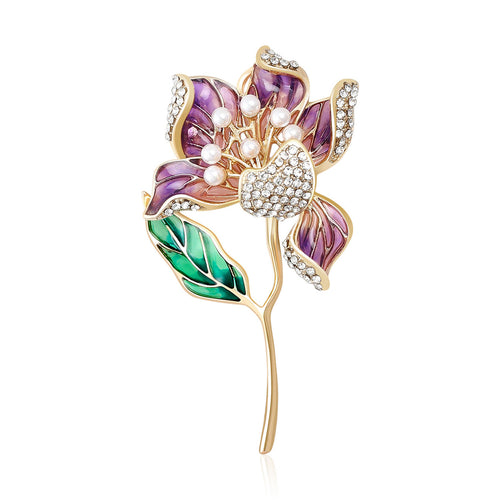 Enamel Hibiscus Stem brooch shown in angled product view
