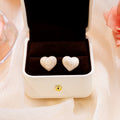 Blue and White Swirled Heart Gold Tone Stud Earrings view 2