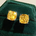 Gold Tone Square Colored Stone Stud Earrings Five Colors view 7