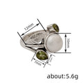 Antique Silver Leaf Pearl Ring With Green Teardrop Stones view 4