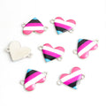 Striped Enamel Heart Connector Charms in Twelve Color Patterns view 3