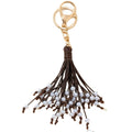 Brown Leather Cord Tassel Keychain With Faux Pearl Beads view 5