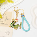 Rhinestone Chinese Dragon Keychain Enamel Charm Braided Cords view 2