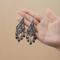 Antique Silver Filigree Kite Teardrop Tassel Hook Earrings view 1