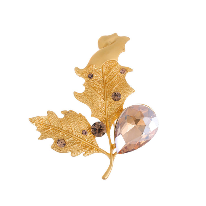 Maple Leaf Crystal Metal Brooch Pin for Jackets and Lapels