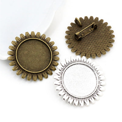 Front view of sunflower brooch brooch bezel blank finish options