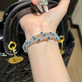 Silver Triple Row Blue Crystal Open Cuff Bangle Bracelet view 3