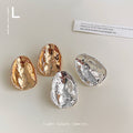 Textured Abstract Organic Oval Metal Stud Earrings Two Tones view 2