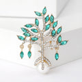 Green Crystal Tree Brooch With White Pearl-Like Drop view 6