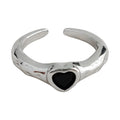 Silver Open Adjustable Ring with Black Heart Stone view 5