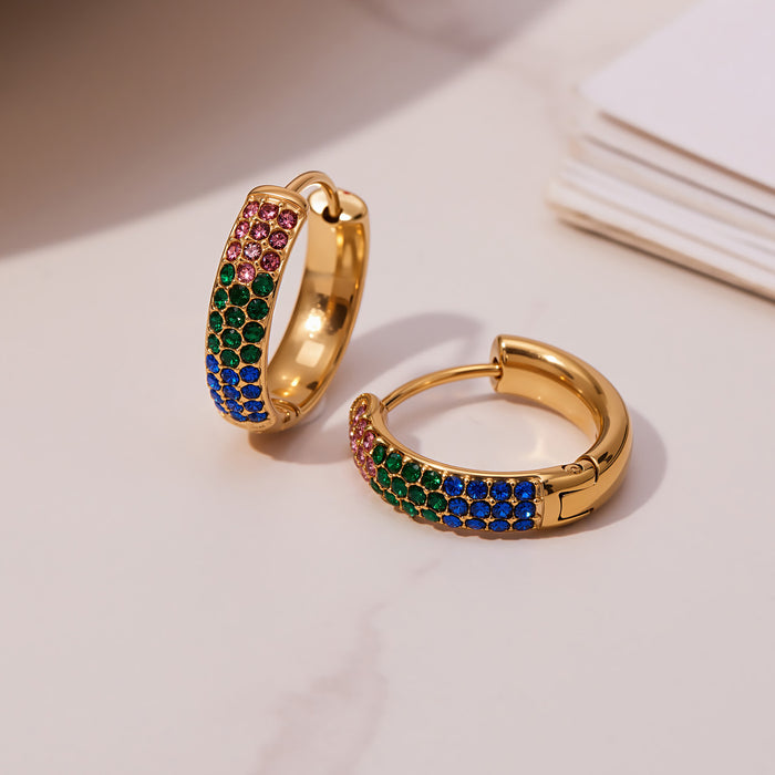 Three Row Crystal Hoop Earrings in Seven Colors and Three Sizes