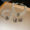 Double Strand Pearl Jewelry Set Oval Crystal Center 2 Colors view 1
