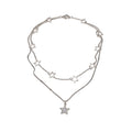 Layered Silver Tone Open Star and Crystal Star Necklace view 5