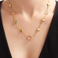 Heart Glass Stone Station Necklace Stainless Steel Color Mix view 3