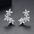 White Gold Tone Marquise Crystal Flower Cluster Studs view 1