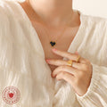 Black Crystal Heart Pendant Necklace Gold Steel Metal Frame view 3