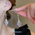 Purple Crystal Floral Earrings in Stud and Hook Styles view 4