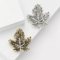 Maple Leaf Rhinestone Brooch Antique Silver or Gold Tone Pin view 1