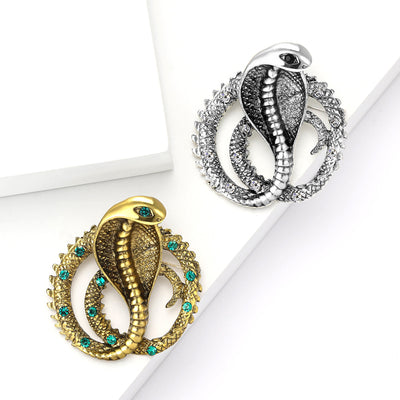 Coiled Cobra Brooch with Crystal Accents shown against a white display background