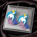 Silver Tone Glitter Mermaid Acrylic Long Hook Earrings view 3