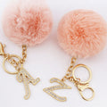 Rhinestone Initial Letter Pom Pom Keychain Peach Purple view 2