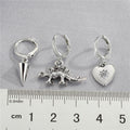 Silver Tone Cone Spike and Dinosaur Huggie Drop Earrings view 5