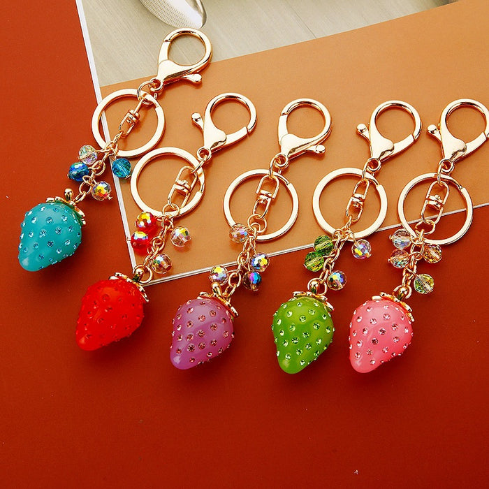 Jelly Strawberry Keychains in Pink Red Blue Violet Green and Assorted Colors