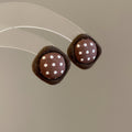 Brown Fabric Flower and Polka Dot Stud Earrings Set view 6