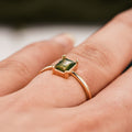 Moss-Green Rectangular Solitaire Slim Ring In Polished Gold Tone view 3