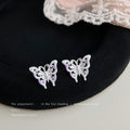 Silver Openwork Butterfly Stud Earrings Lilac Enamel view 2