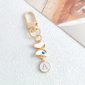 White Enamel Butterfly Evil Eye Letter Charm Gold Keychain view 6
