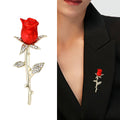 Red Rose Long Stem Brooch Decorative Lapel Pin For Jackets And Scarves view 2