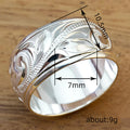 White Gold Engraved Rose Floral Wide Band Finger Ring 6-10 view 4
