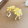Gold Enamel Flower Open Cuffs Pearl Centers Seven Colors view 8