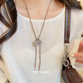 Silver Tone Heart Lariat Necklace with Chain Tassels view 3