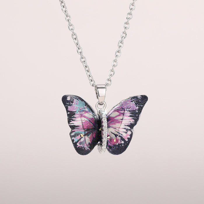 Acrylic Butterfly Pendant Necklace Gold or Silver Chain Styles