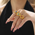 Gold Sunburst Open Rings Colored Cabochon Centers Adjustable view 4