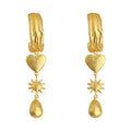 Matte Gold Long Drop Earrings Heart Starburst Teardrop view 5