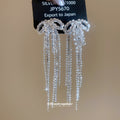 Silver Crystal Bow Chain Fringe Earrings Statement Fashion Jewelry view 4