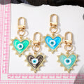 Gold Tone Pearl Edge Heart Evil Eye Clip Keychains view 5