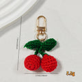 Crochet Red Cherry Green Leaf Charm Gold Tone Clasp view 4