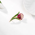 Green Gold Tone Tulip Enamel Pearl Look Metal Brooch Pin view 5