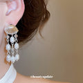 Shell and Faux Pearl Cascade Long Drop Earrings Statement Jewelry Design view 3