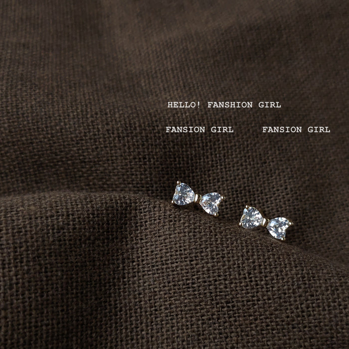 Gold-Tone Mini Clear CZ Bow Stud Earrings Tiny Bows